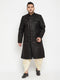Vastramay Men's Plus Size Black Sherwani Set
